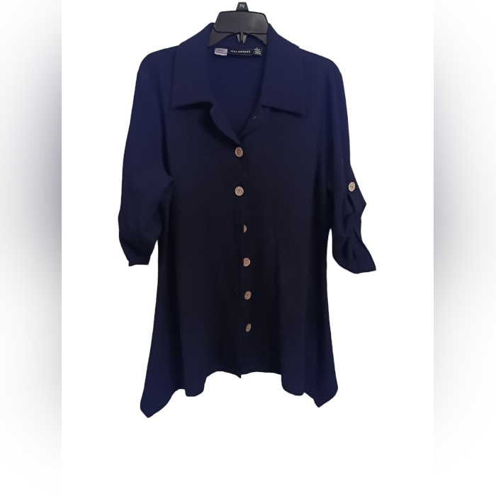 Nina Leonard Black Button Up Blouse Size Large
